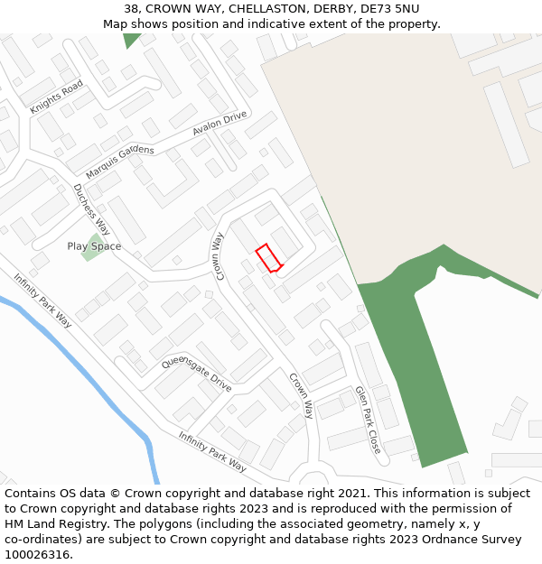 38, CROWN WAY, CHELLASTON, DERBY, DE73 5NU: Location map and indicative extent of plot