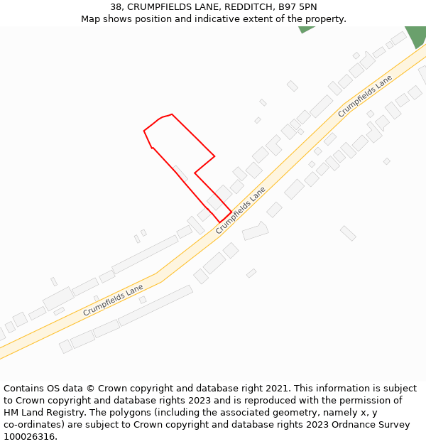 38, CRUMPFIELDS LANE, REDDITCH, B97 5PN: Location map and indicative extent of plot