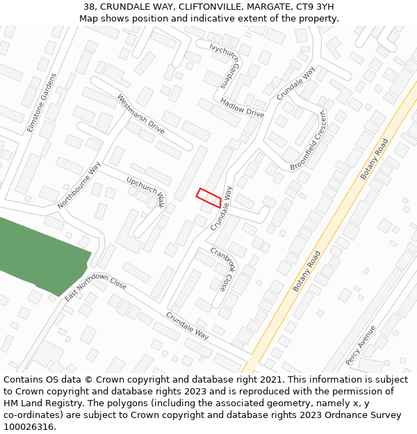 38, CRUNDALE WAY, CLIFTONVILLE, MARGATE, CT9 3YH: Location map and indicative extent of plot