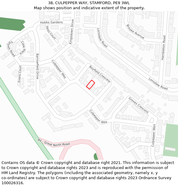 38, CULPEPPER WAY, STAMFORD, PE9 3WL: Location map and indicative extent of plot