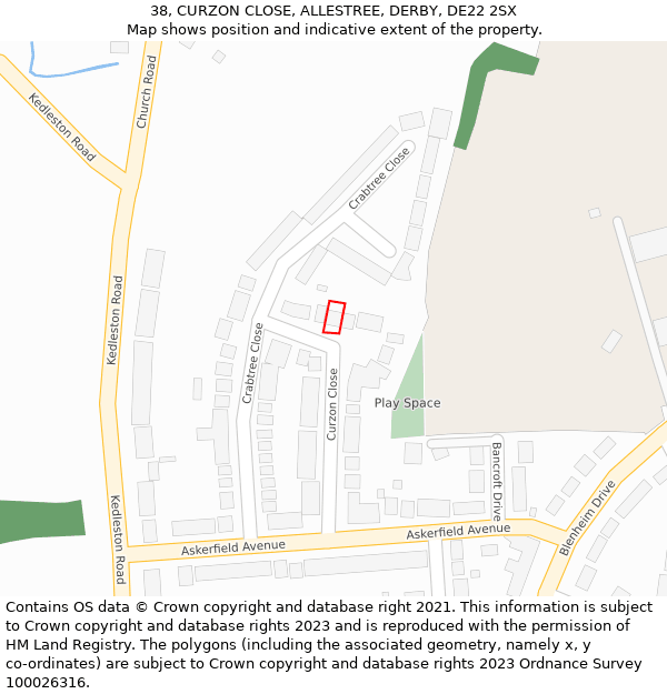 38, CURZON CLOSE, ALLESTREE, DERBY, DE22 2SX: Location map and indicative extent of plot
