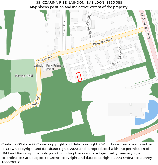 38, CZARINA RISE, LAINDON, BASILDON, SS15 5SS: Location map and indicative extent of plot