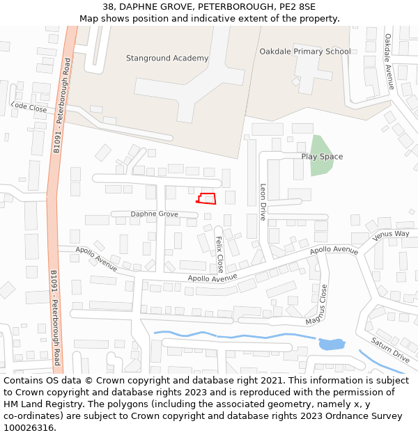 38, DAPHNE GROVE, PETERBOROUGH, PE2 8SE: Location map and indicative extent of plot