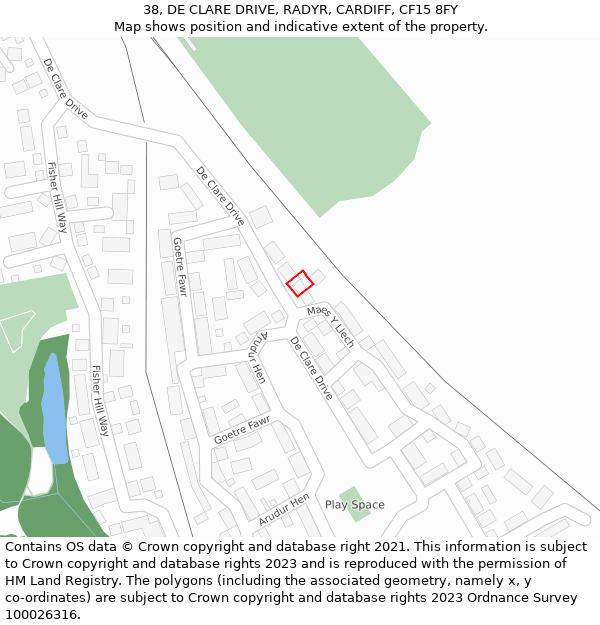 38, DE CLARE DRIVE, RADYR, CARDIFF, CF15 8FY: Location map and indicative extent of plot