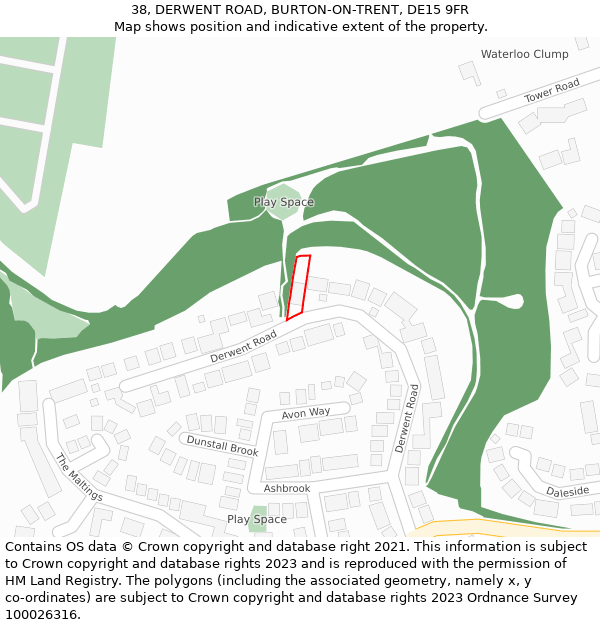 38, DERWENT ROAD, BURTON-ON-TRENT, DE15 9FR: Location map and indicative extent of plot