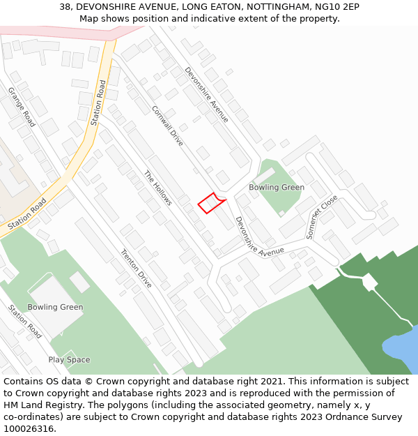 38, DEVONSHIRE AVENUE, LONG EATON, NOTTINGHAM, NG10 2EP: Location map and indicative extent of plot