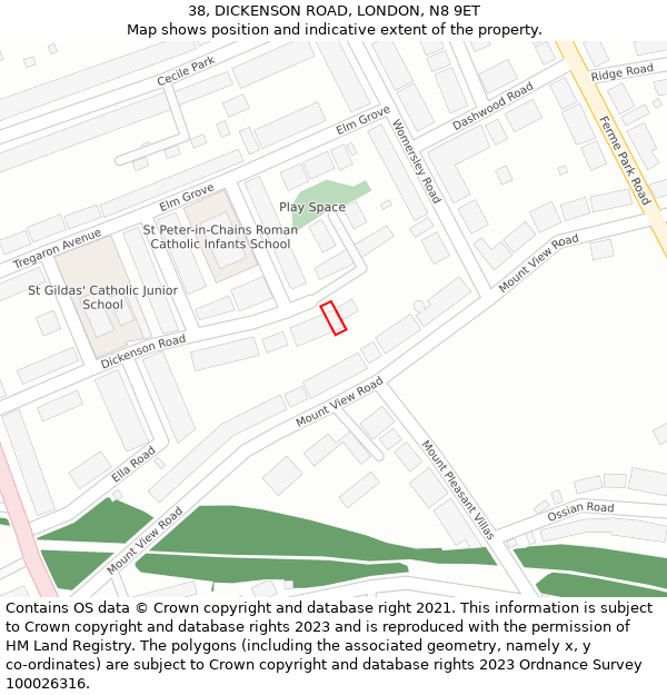 38, DICKENSON ROAD, LONDON, N8 9ET: Location map and indicative extent of plot