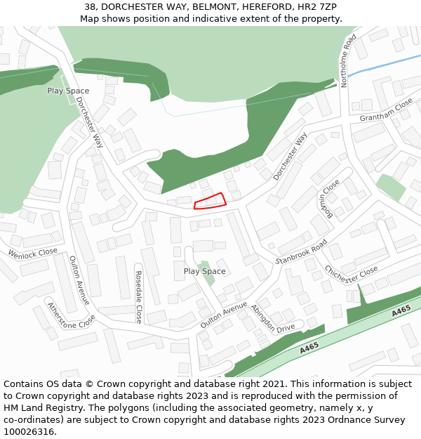 38, DORCHESTER WAY, BELMONT, HEREFORD, HR2 7ZP: Location map and indicative extent of plot