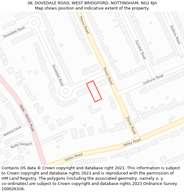 38, DOVEDALE ROAD, WEST BRIDGFORD, NOTTINGHAM, NG2 6JA: Location map and indicative extent of plot