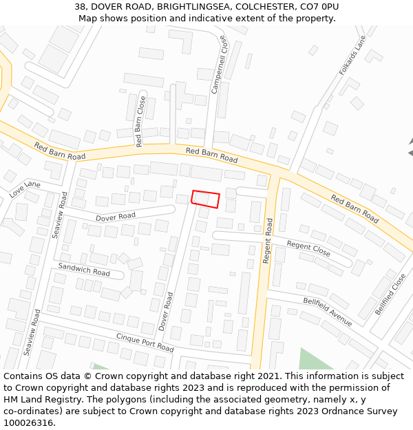 38, DOVER ROAD, BRIGHTLINGSEA, COLCHESTER, CO7 0PU: Location map and indicative extent of plot