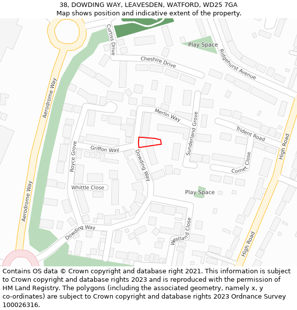 38, DOWDING WAY, LEAVESDEN, WATFORD, WD25 7GA: Location map and indicative extent of plot