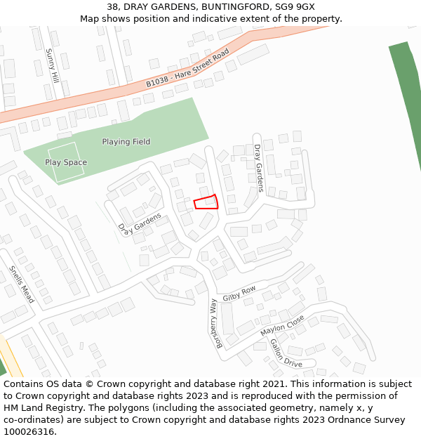 38, DRAY GARDENS, BUNTINGFORD, SG9 9GX: Location map and indicative extent of plot