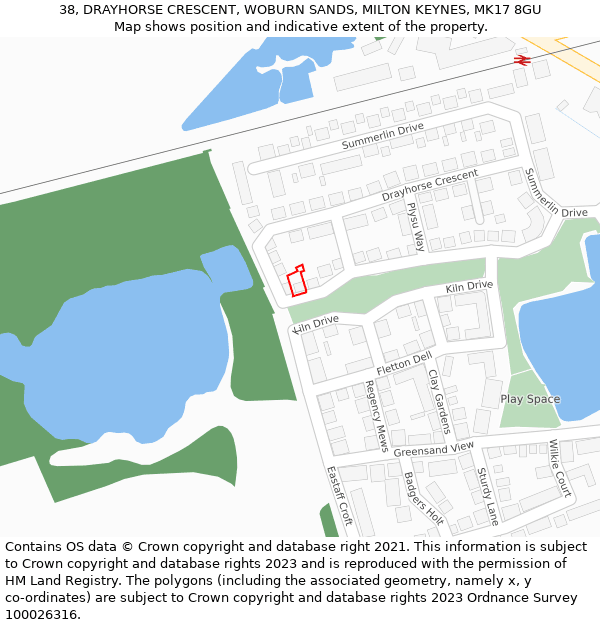 38, DRAYHORSE CRESCENT, WOBURN SANDS, MILTON KEYNES, MK17 8GU: Location map and indicative extent of plot