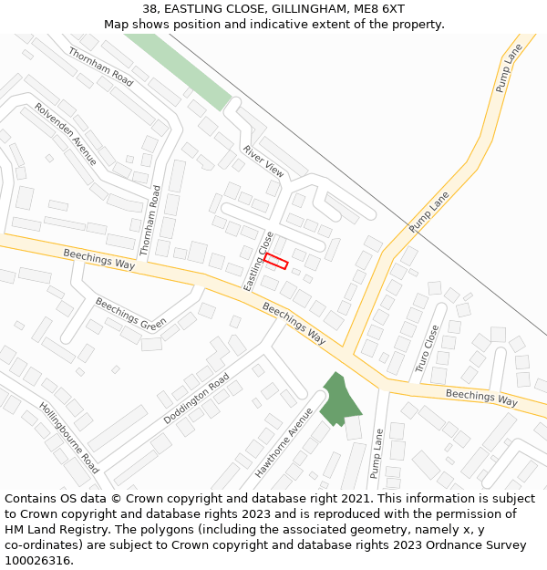 38, EASTLING CLOSE, GILLINGHAM, ME8 6XT: Location map and indicative extent of plot