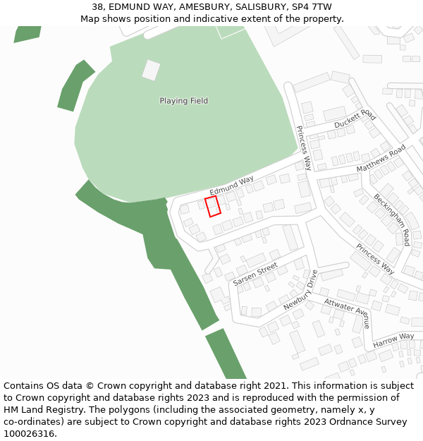 38, EDMUND WAY, AMESBURY, SALISBURY, SP4 7TW: Location map and indicative extent of plot