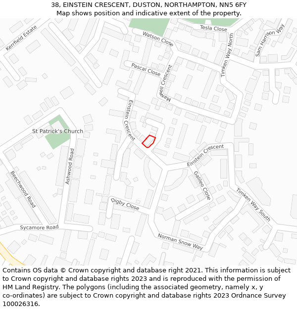 38, EINSTEIN CRESCENT, DUSTON, NORTHAMPTON, NN5 6FY: Location map and indicative extent of plot