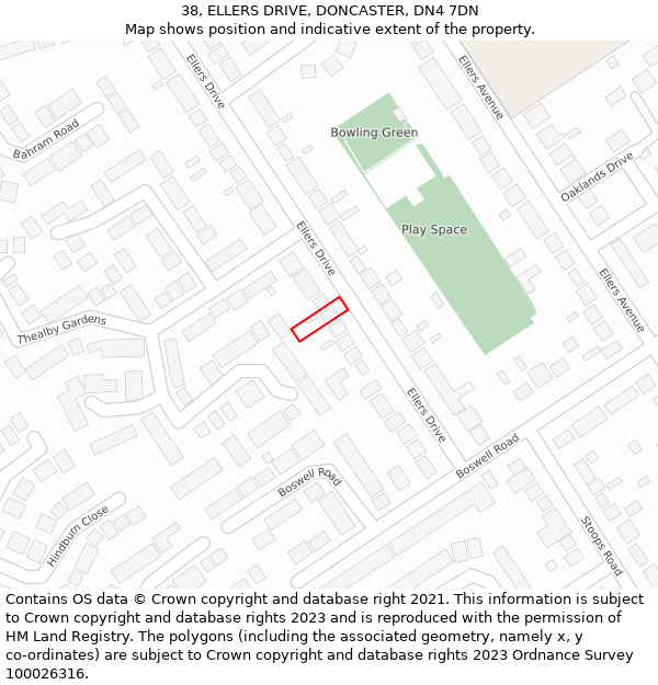 38, ELLERS DRIVE, DONCASTER, DN4 7DN: Location map and indicative extent of plot