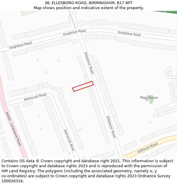38, ELLESBORO ROAD, BIRMINGHAM, B17 8PT: Location map and indicative extent of plot