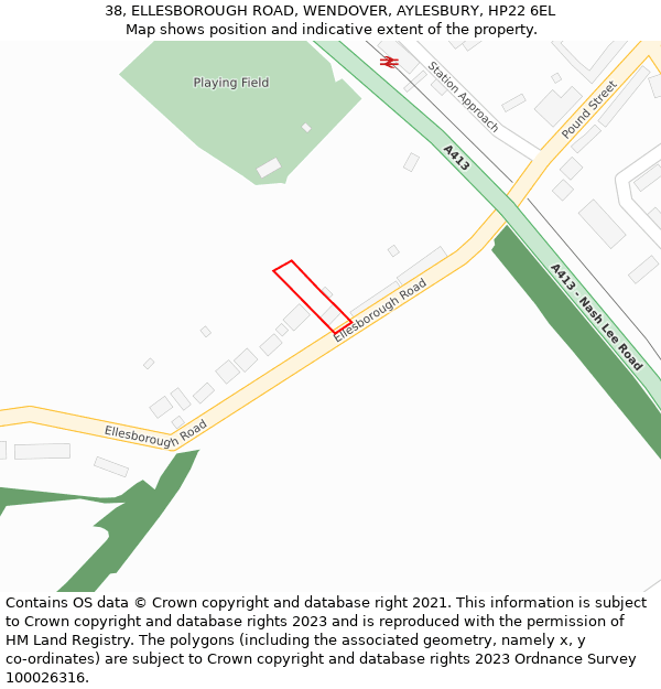 38, ELLESBOROUGH ROAD, WENDOVER, AYLESBURY, HP22 6EL: Location map and indicative extent of plot