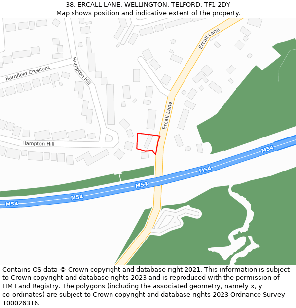 38, ERCALL LANE, WELLINGTON, TELFORD, TF1 2DY: Location map and indicative extent of plot