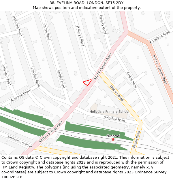 38, EVELINA ROAD, LONDON, SE15 2DY: Location map and indicative extent of plot