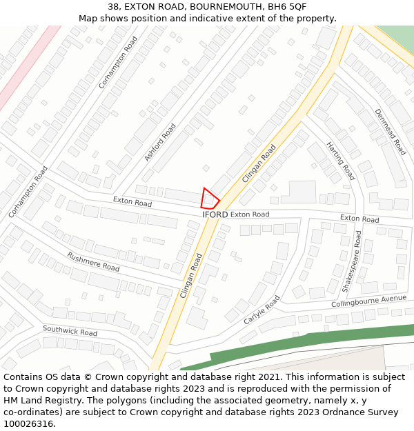 38, EXTON ROAD, BOURNEMOUTH, BH6 5QF: Location map and indicative extent of plot