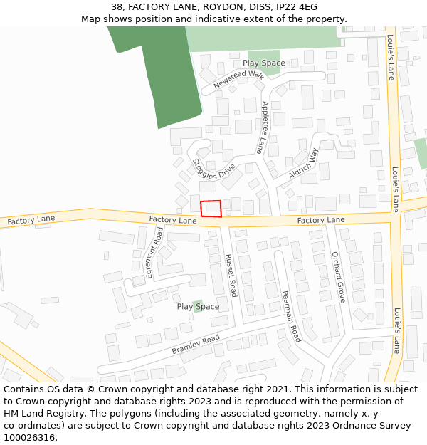 38, FACTORY LANE, ROYDON, DISS, IP22 4EG: Location map and indicative extent of plot