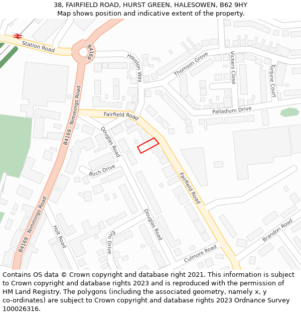 38, FAIRFIELD ROAD, HURST GREEN, HALESOWEN, B62 9HY: Location map and indicative extent of plot