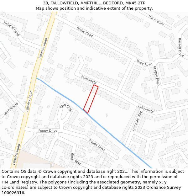 38, FALLOWFIELD, AMPTHILL, BEDFORD, MK45 2TP: Location map and indicative extent of plot