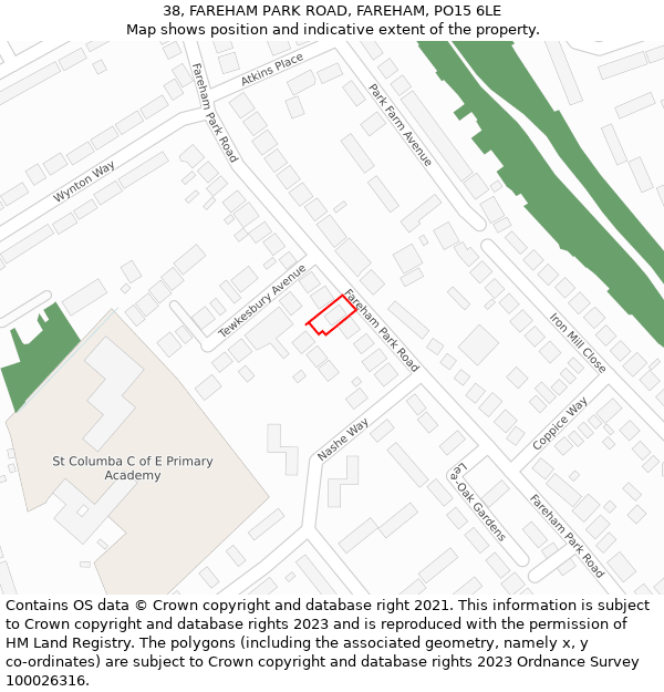 38, FAREHAM PARK ROAD, FAREHAM, PO15 6LE: Location map and indicative extent of plot