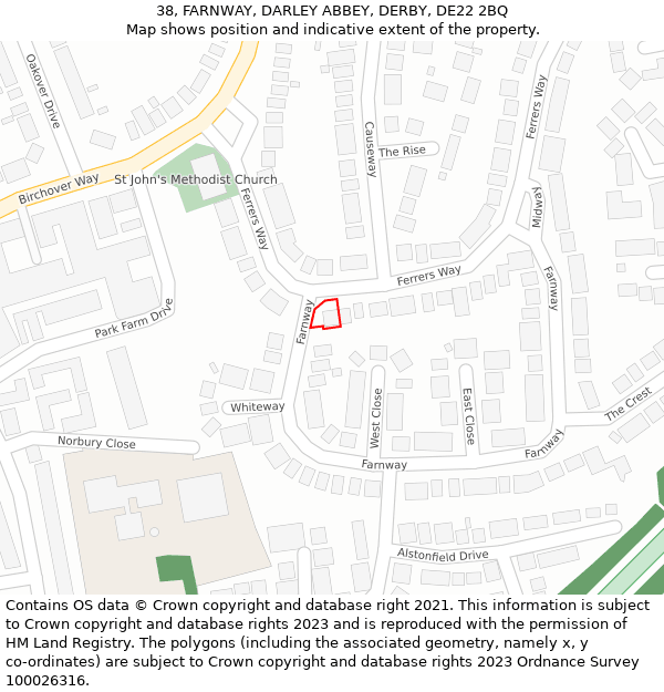 38, FARNWAY, DARLEY ABBEY, DERBY, DE22 2BQ: Location map and indicative extent of plot