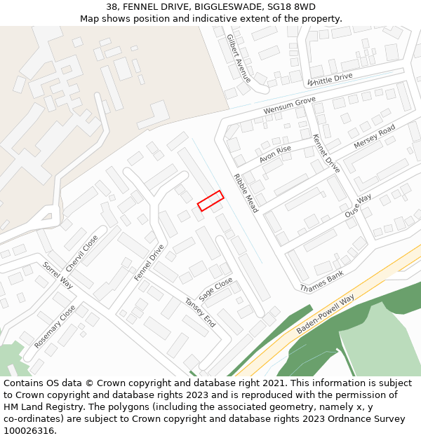 38, FENNEL DRIVE, BIGGLESWADE, SG18 8WD: Location map and indicative extent of plot