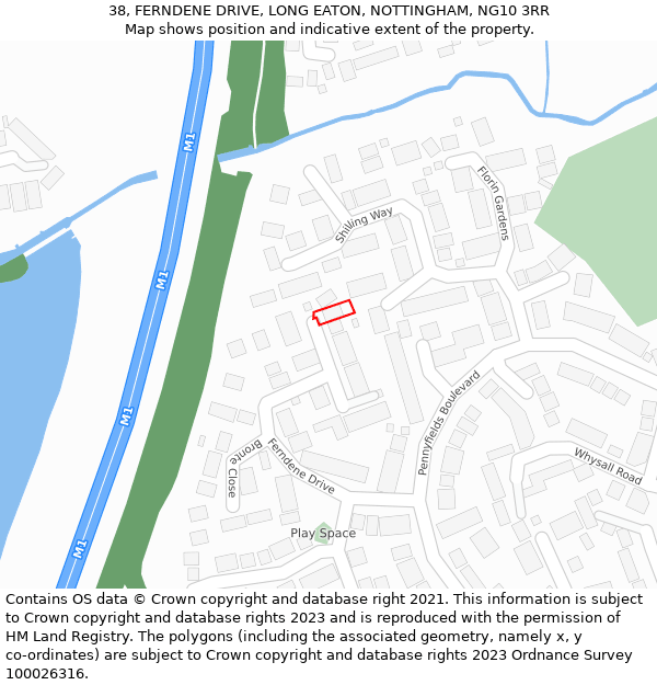 38, FERNDENE DRIVE, LONG EATON, NOTTINGHAM, NG10 3RR: Location map and indicative extent of plot