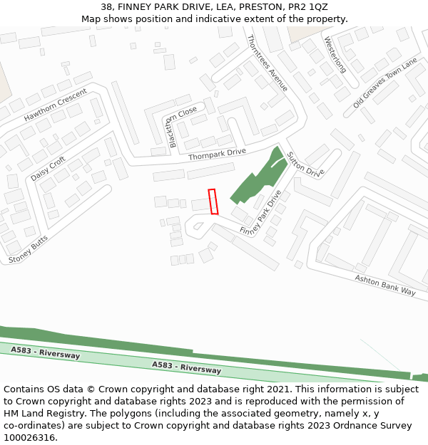 38, FINNEY PARK DRIVE, LEA, PRESTON, PR2 1QZ: Location map and indicative extent of plot