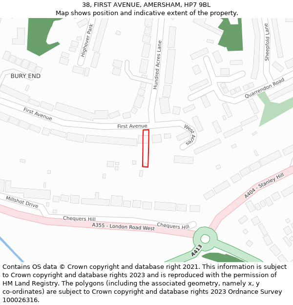 38, FIRST AVENUE, AMERSHAM, HP7 9BL: Location map and indicative extent of plot