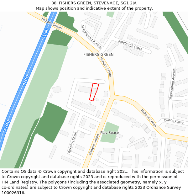 38, FISHERS GREEN, STEVENAGE, SG1 2JA: Location map and indicative extent of plot