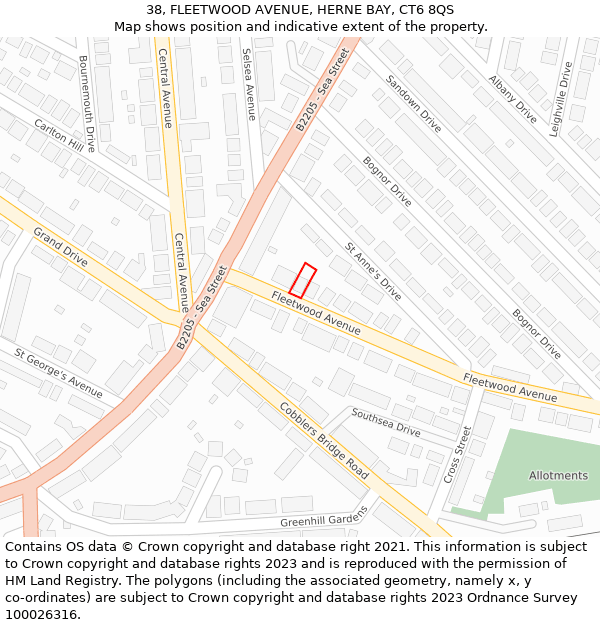 38, FLEETWOOD AVENUE, HERNE BAY, CT6 8QS: Location map and indicative extent of plot