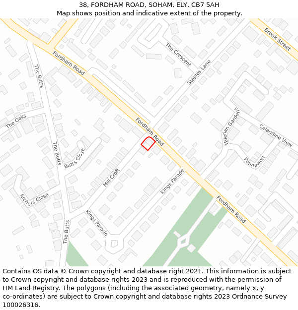 38, FORDHAM ROAD, SOHAM, ELY, CB7 5AH: Location map and indicative extent of plot