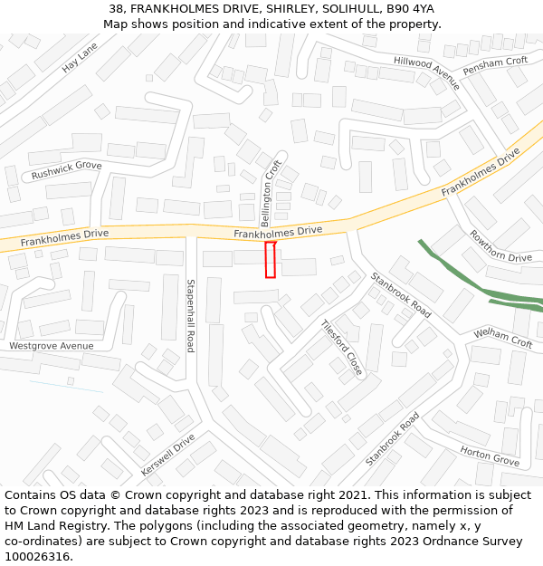 38, FRANKHOLMES DRIVE, SHIRLEY, SOLIHULL, B90 4YA: Location map and indicative extent of plot