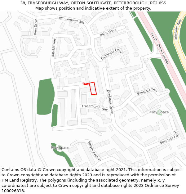 38, FRASERBURGH WAY, ORTON SOUTHGATE, PETERBOROUGH, PE2 6SS: Location map and indicative extent of plot