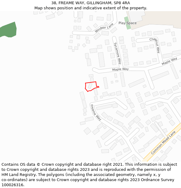 38, FREAME WAY, GILLINGHAM, SP8 4RA: Location map and indicative extent of plot