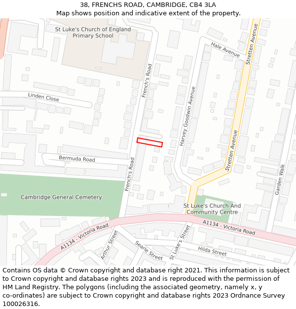 38, FRENCHS ROAD, CAMBRIDGE, CB4 3LA: Location map and indicative extent of plot