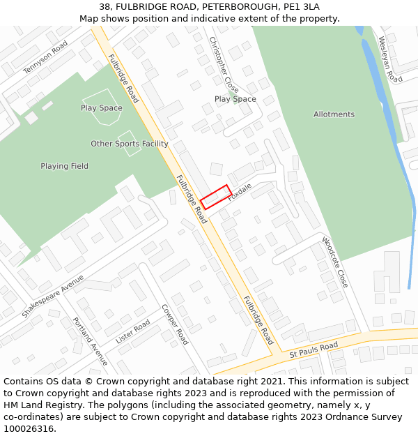 38, FULBRIDGE ROAD, PETERBOROUGH, PE1 3LA: Location map and indicative extent of plot