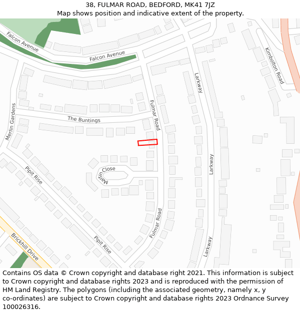 38, FULMAR ROAD, BEDFORD, MK41 7JZ: Location map and indicative extent of plot