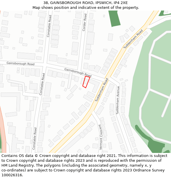 38, GAINSBOROUGH ROAD, IPSWICH, IP4 2XE: Location map and indicative extent of plot