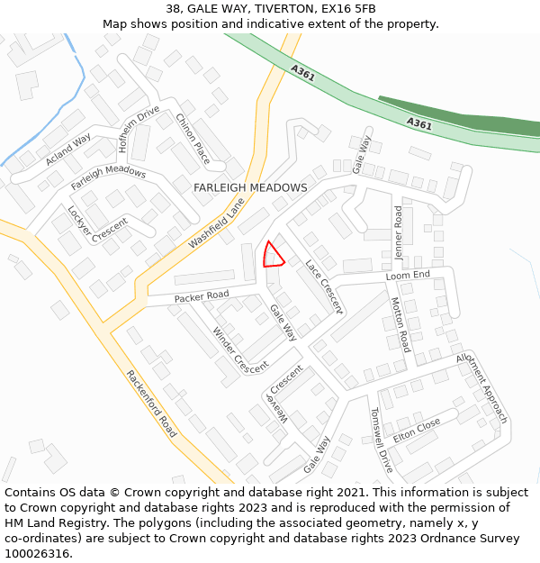 38, GALE WAY, TIVERTON, EX16 5FB: Location map and indicative extent of plot