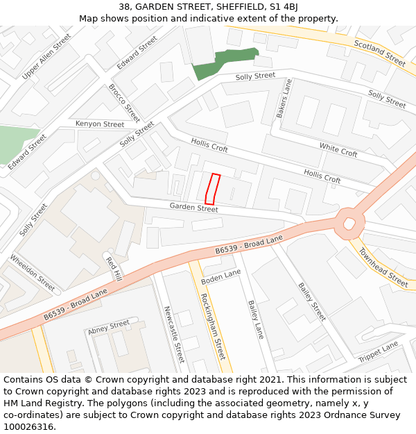 38, GARDEN STREET, SHEFFIELD, S1 4BJ: Location map and indicative extent of plot