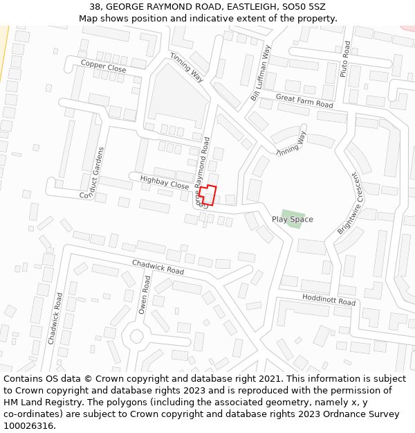 38, GEORGE RAYMOND ROAD, EASTLEIGH, SO50 5SZ: Location map and indicative extent of plot