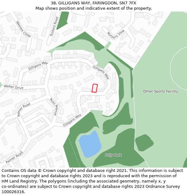 38, GILLIGANS WAY, FARINGDON, SN7 7FX: Location map and indicative extent of plot