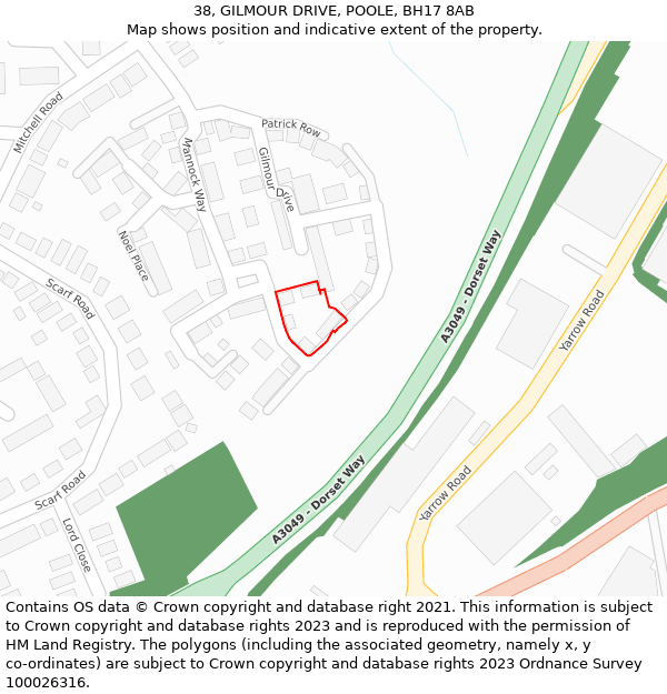38, GILMOUR DRIVE, POOLE, BH17 8AB: Location map and indicative extent of plot